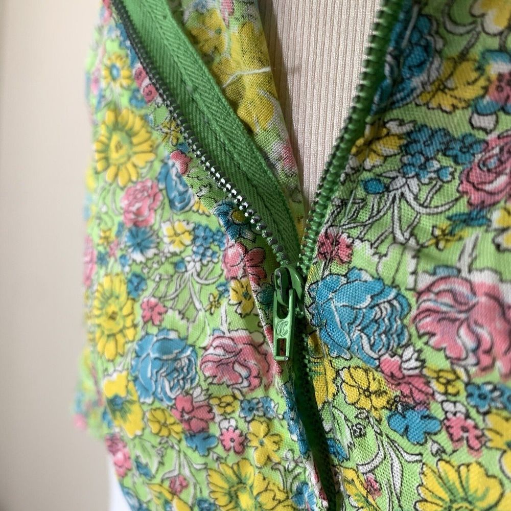 Vintage 50s Home Made Floral Seersucker Day Dress Modern Sz 2 Short Sleeve Knee - Picture 6 of 8